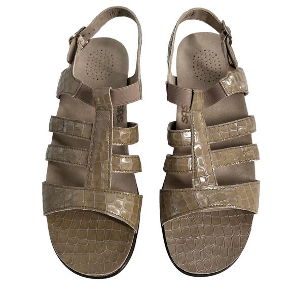 SAS Allegro Heel Strap Sandal Tan Croc Embossed Women's Size 10  Brand New - Picture 4 of 13
